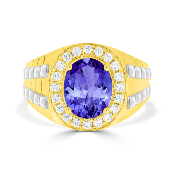 3.9 ct Oval Tanzanite Men's Ring with 0.44 cttw Diamond