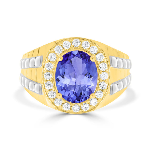 3.9 ct Oval Tanzanite Men's Ring with 0.44 cttw Diamond