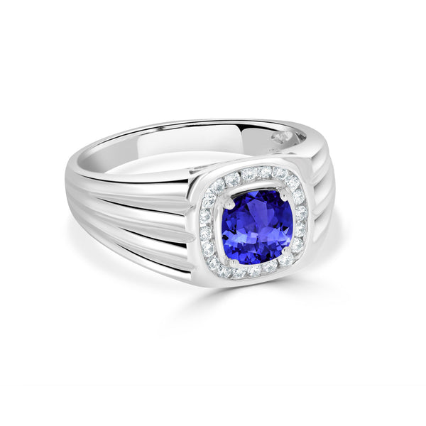 1.15 ct Cushion Tanzanite Men's Ring with 0.21 cttw Diamond