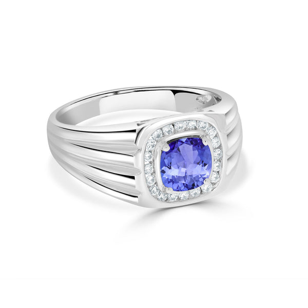 1.15 ct Cushion Tanzanite Men's Ring with 0.21 cttw Diamond