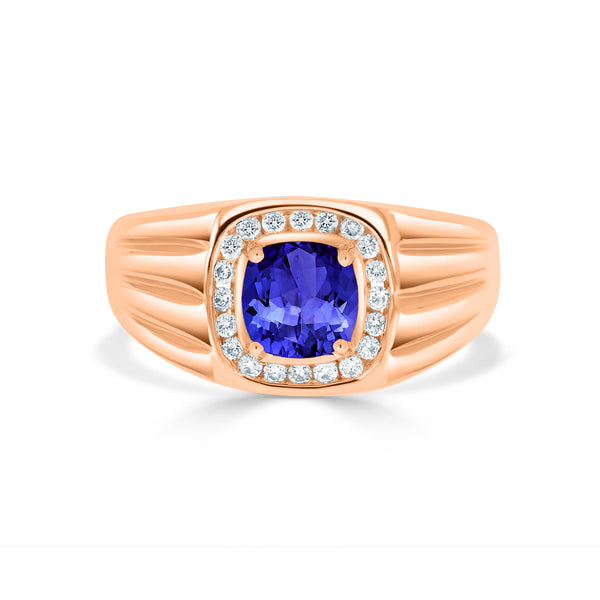 1.15 ct Cushion Tanzanite Men's Ring with 0.21 cttw Diamond