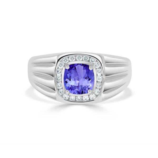 1.15 ct Cushion Tanzanite Men's Ring with 0.21 cttw Diamond