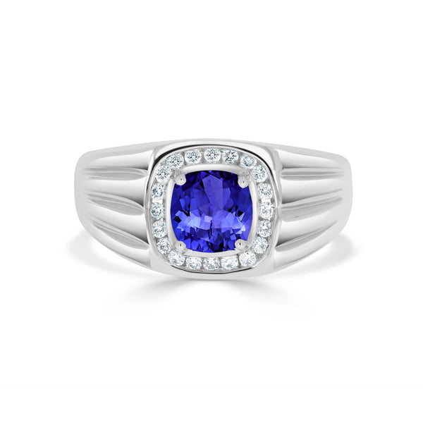 1.15 ct Cushion Tanzanite Men's Ring with 0.21 cttw Diamond