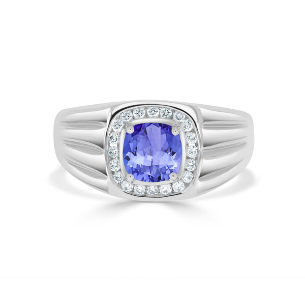 1.15 ct Cushion Tanzanite Men's Ring with 0.21 cttw Diamond