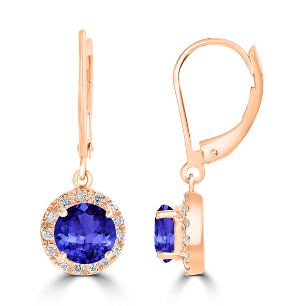 1.8ct Round Tanzanite Dangle Earring with 0.2 cttw Diamond