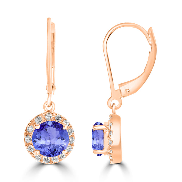 1.8ct Round Tanzanite Dangle Earring with 0.2 cttw Diamond