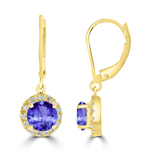 1.8ct Round Tanzanite Dangle Earring with 0.2 cttw Diamond