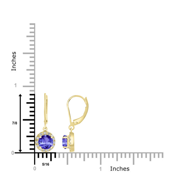 1.8ct Round Tanzanite Dangle Earring with 0.2 cttw Diamond