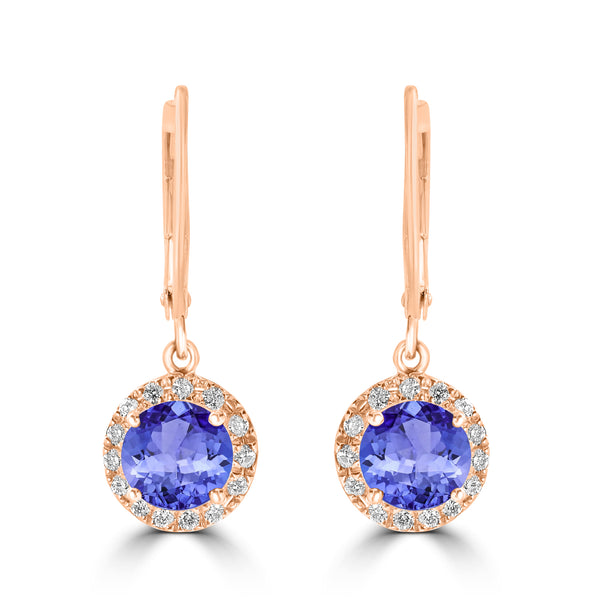 1.8ct Round Tanzanite Dangle Earring with 0.2 cttw Diamond