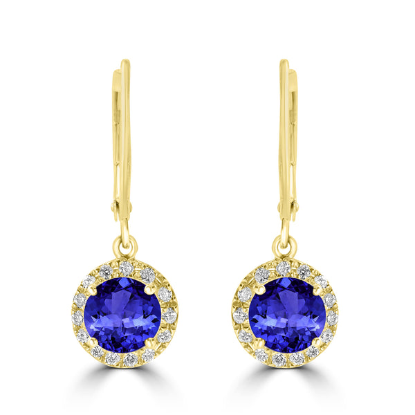 1.8ct Round Tanzanite Dangle Earring with 0.2 cttw Diamond