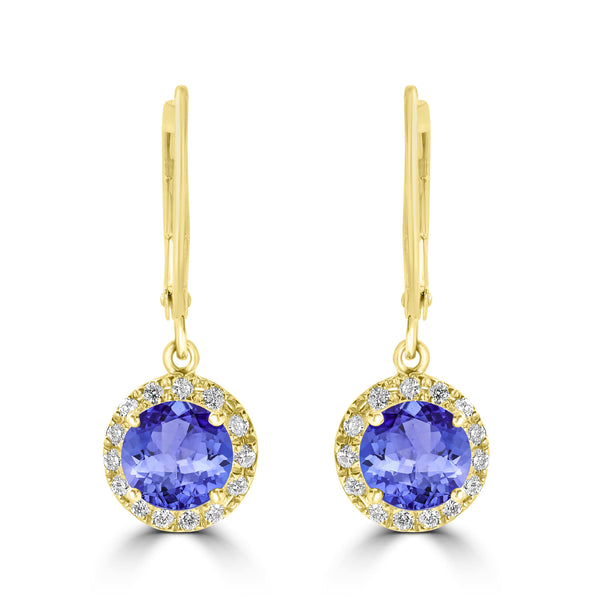 1.8ct Round Tanzanite Dangle Earring with 0.2 cttw Diamond