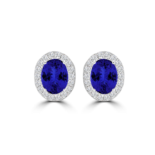 TMR121109 - Harper - Oval Tanzanite and Diamond Earring Halo