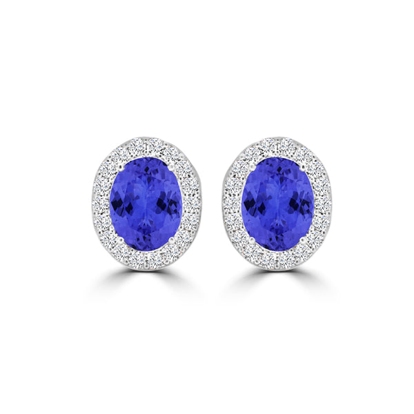 TMR121109 - Harper - Oval Tanzanite and Diamond Earring Halo