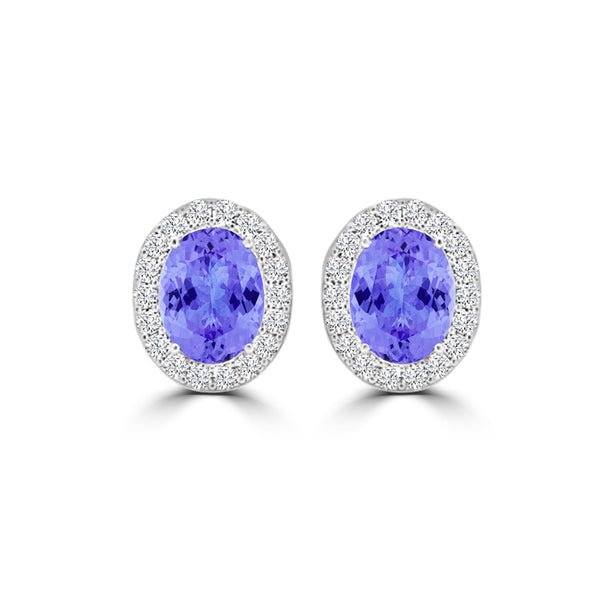 TMR121109 - Harper - Oval Tanzanite and Diamond Earring Halo