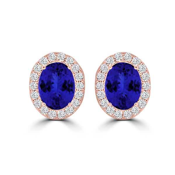 TMR121109 - Harper - Oval Tanzanite and Diamond Earring Halo