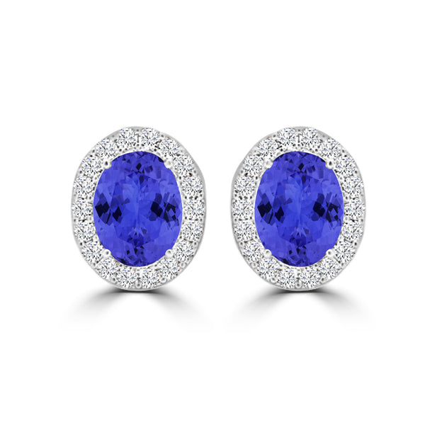 TMR121109 - Harper - Oval Tanzanite and Diamond Earring Halo