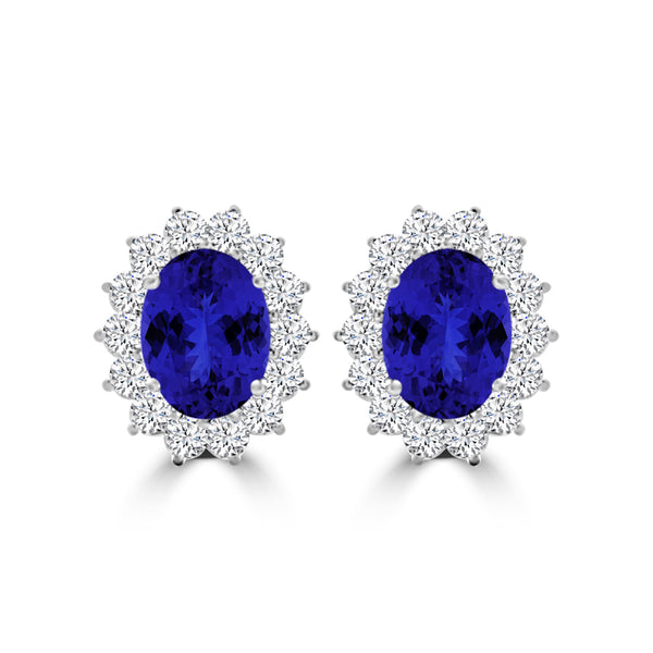 TMR121110 - Evelyn - Oval Tanzanite and Diamond Earring Halo