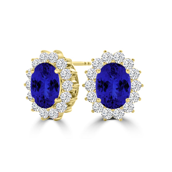 TMR121110 - Evelyn - Oval Tanzanite and Diamond Earring Halo