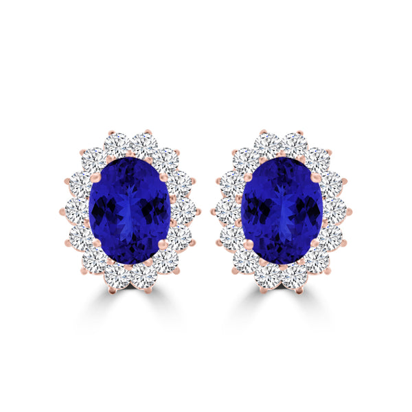 TMR121110 - Evelyn - Oval Tanzanite and Diamond Earring Halo