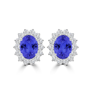 TMR121110 - Evelyn - Oval Tanzanite and Diamond Earring Halo