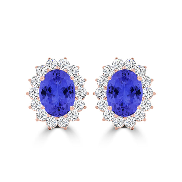 TMR121110 - Evelyn - Oval Tanzanite and Diamond Earring Halo