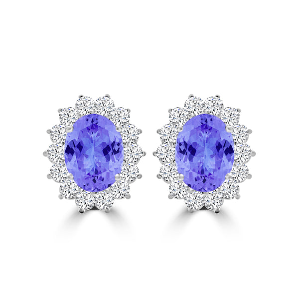 TMR121110 - Evelyn - Oval Tanzanite and Diamond Earring Halo