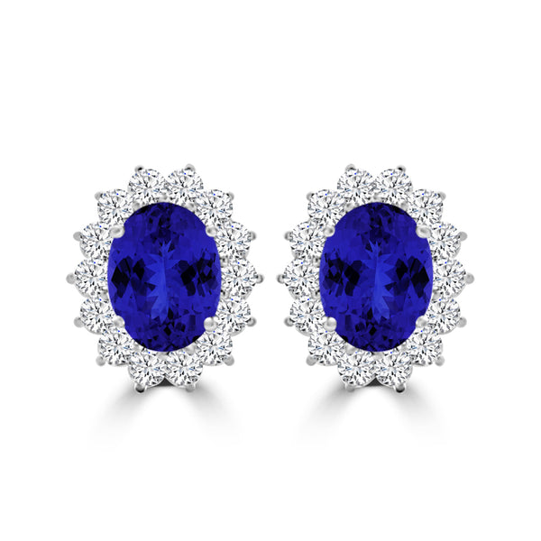 TMR121110 - Evelyn - Oval Tanzanite and Diamond Earring Halo