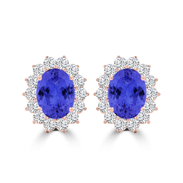 TMR121110 - Evelyn - Oval Tanzanite and Diamond Earring Halo