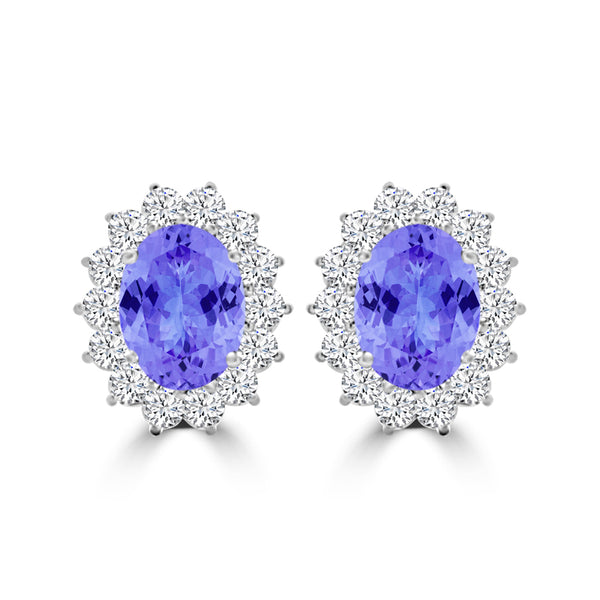 TMR121110 - Evelyn - Oval Tanzanite and Diamond Earring Halo