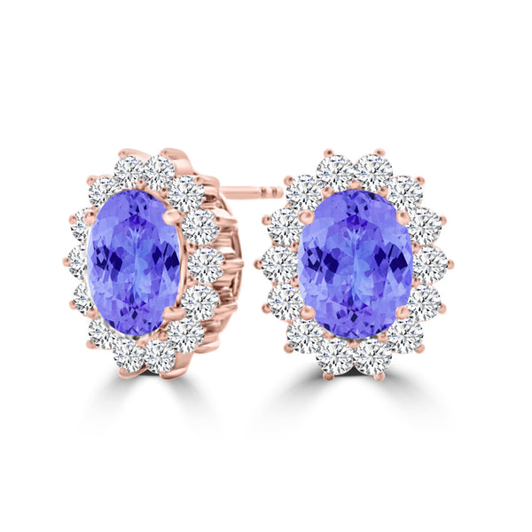 TMR121110 - Evelyn - Oval Tanzanite and Diamond Earring Halo