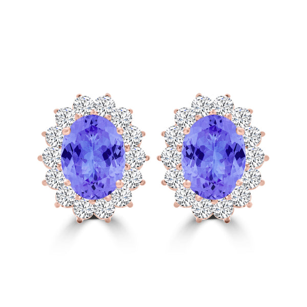 TMR121110 - Evelyn - Oval Tanzanite and Diamond Earring Halo