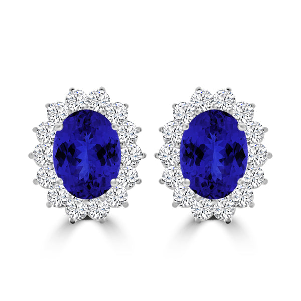 TMR121110 - Evelyn - Oval Tanzanite and Diamond Earring Halo