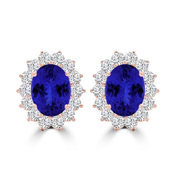 TMR121110 - Evelyn - Oval Tanzanite and Diamond Earring Halo