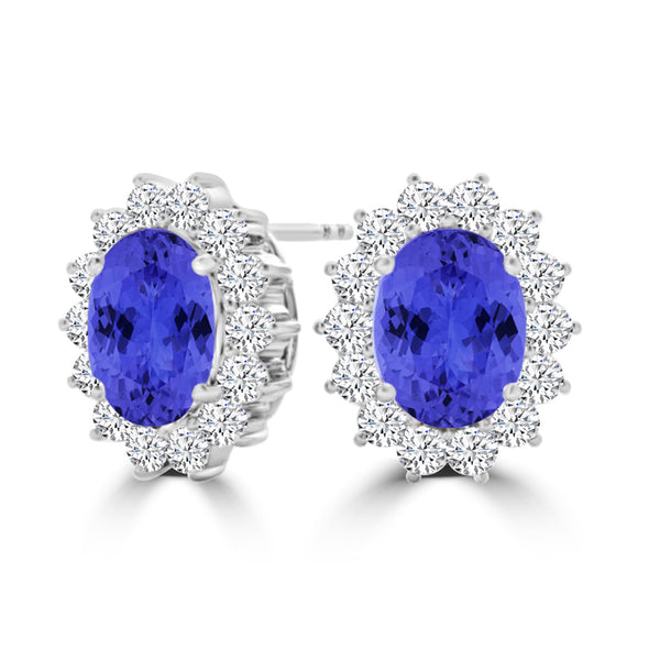 TMR121110 - Evelyn - Oval Tanzanite and Diamond Earring Halo