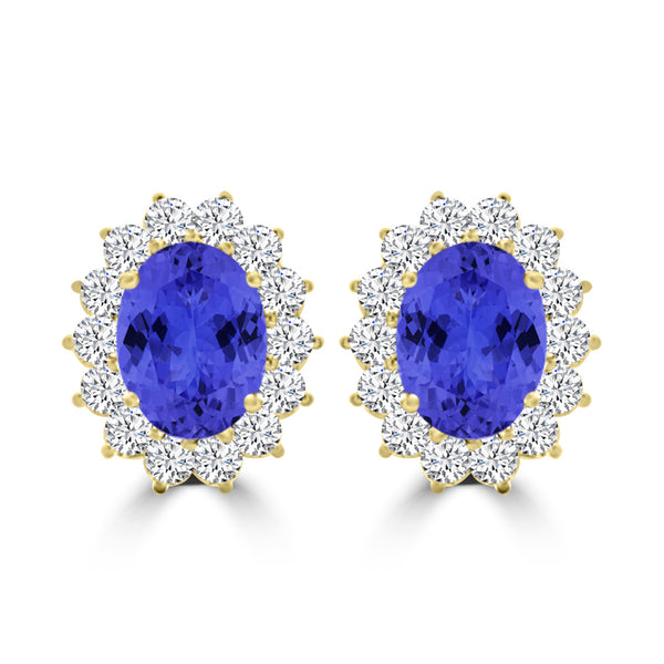 TMR121110 - Evelyn - Oval Tanzanite and Diamond Earring Halo