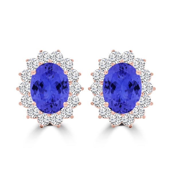 TMR121110 - Evelyn - Oval Tanzanite and Diamond Earring Halo