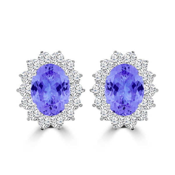 TMR121110 - Evelyn - Oval Tanzanite and Diamond Earring Halo