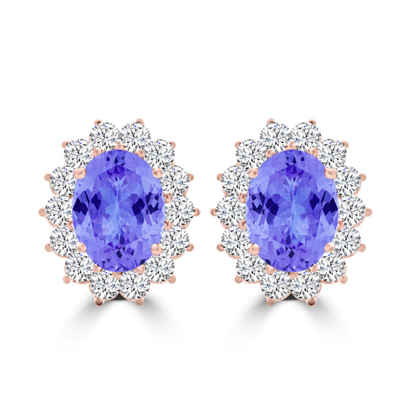 TMR121110 - Evelyn - Oval Tanzanite and Diamond Earring Halo