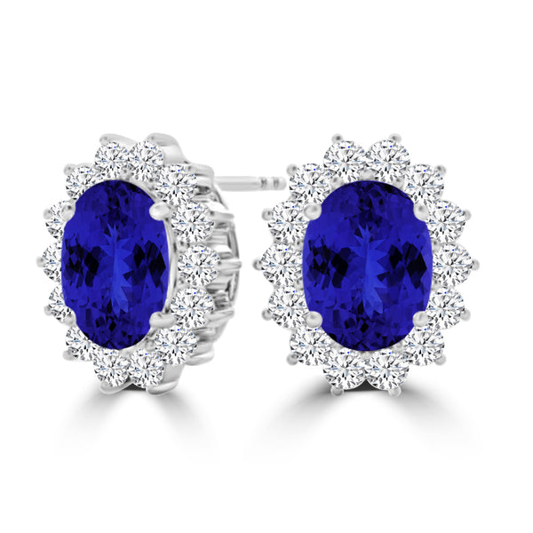 TMR121110 - Evelyn - Oval Tanzanite and Diamond Earring Halo