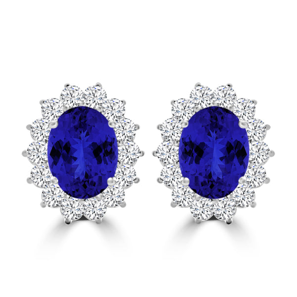 TMR121110 - Evelyn - Oval Tanzanite and Diamond Earring Halo