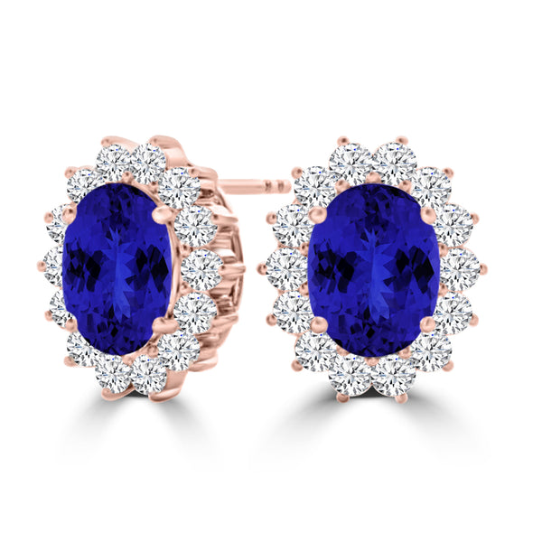 TMR121110 - Evelyn - Oval Tanzanite and Diamond Earring Halo