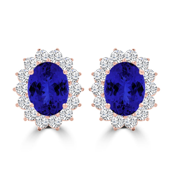 TMR121110 - Evelyn - Oval Tanzanite and Diamond Earring Halo