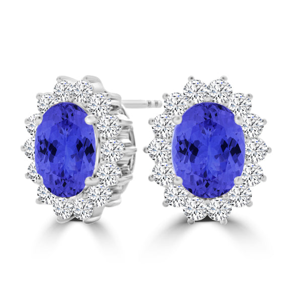 TMR121110 - Evelyn - Oval Tanzanite and Diamond Earring Halo