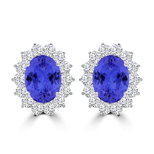 TMR121110 - Evelyn - Oval Tanzanite and Diamond Earring Halo