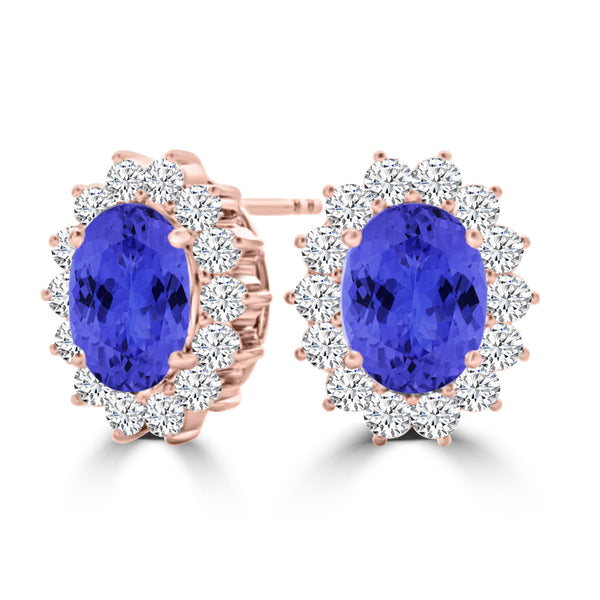 TMR121110 - Evelyn - Oval Tanzanite and Diamond Earring Halo