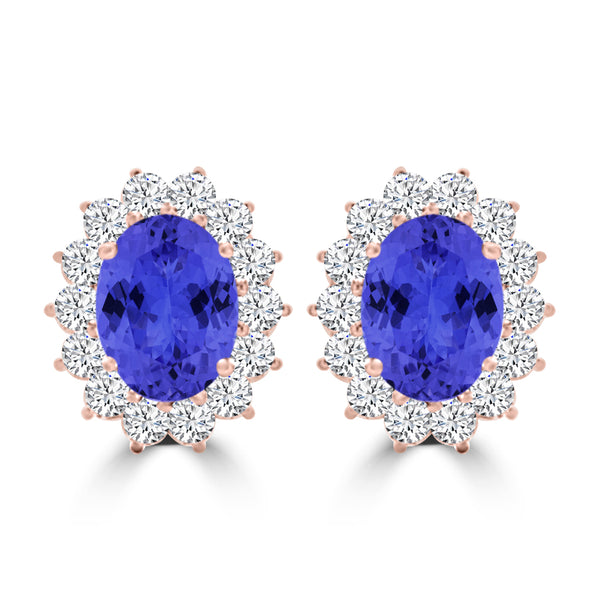 TMR121110 - Evelyn - Oval Tanzanite and Diamond Earring Halo