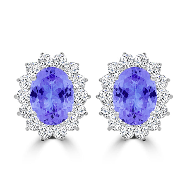 TMR121110 - Evelyn - Oval Tanzanite and Diamond Earring Halo