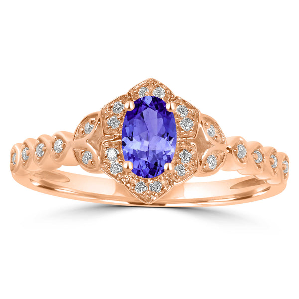 0.48ct Oval Tanzanite Ring with 0.09 cttw Diamond