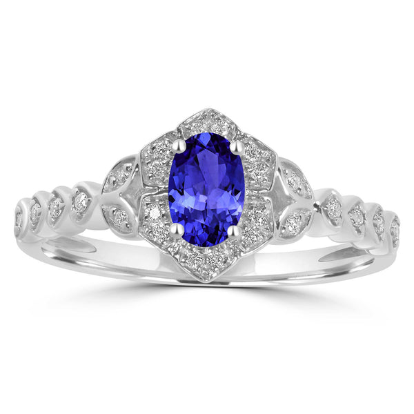 0.48ct Oval Tanzanite Ring with 0.09 cttw Diamond