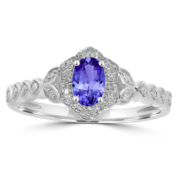 0.48ct Oval Tanzanite Ring with 0.09 cttw Diamond